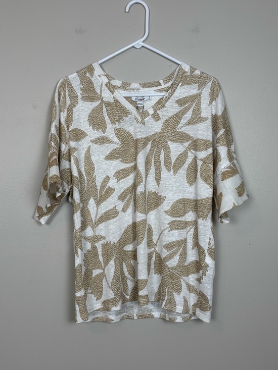Chico's Tops - Chicos‎ Top Womens Lg 100% Linen Leaves Flutter Sleeve V-Neck Knit in Sycamore